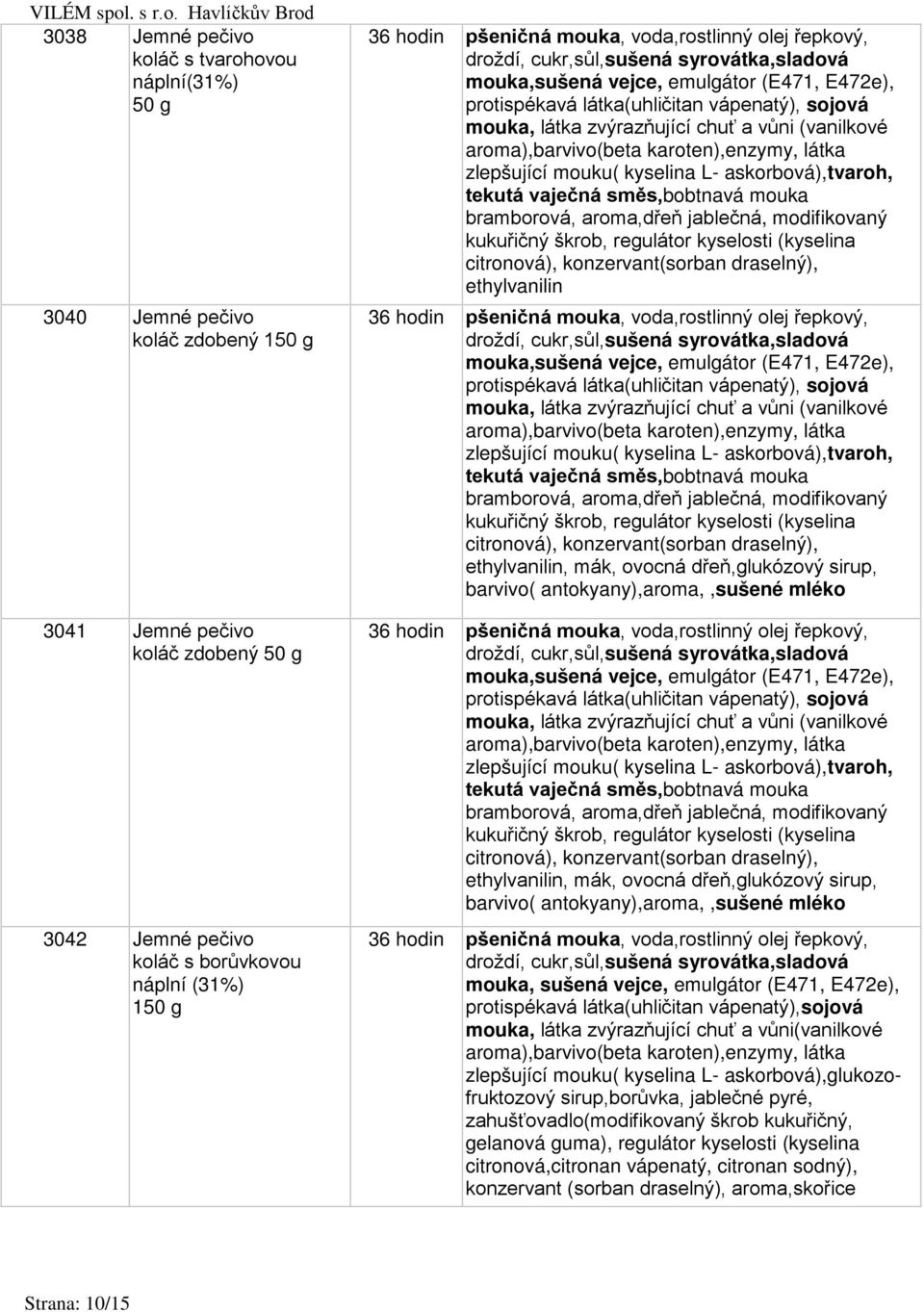 ethylvanilin zlepšující mouku( kyselina L-  ethylvanilin, mák, ovocná dřeň,glukózový sirup, barvivo( antokyany),aroma,,sušené mléko zlepšující mouku( kyselina L-  ethylvanilin, mák, ovocná