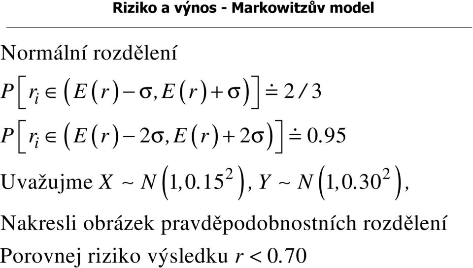 95 ( ) ( ) Uvažujme X N 1, 0. 15, Y N 1, 0.