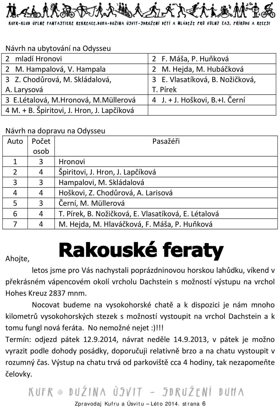 Hron, J. Lapčíková 3 3 Hampalovi, M. Skládalová 4 4 Hoškovi, Z. Chodůrová, A. Larisová 5 3 Černí, M. Müllerová 6 4 T. Pírek, B. Nožičková, E. Vlasatíková, E. Létalová 7 4 M. Hejda, M. Hlaváčková, F.