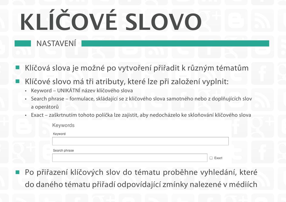 nebo z doplňujících slov a operátorů Exact zaškrtnutím tohoto políčka lze zajistit, aby nedocházelo ke skloňování klíčového