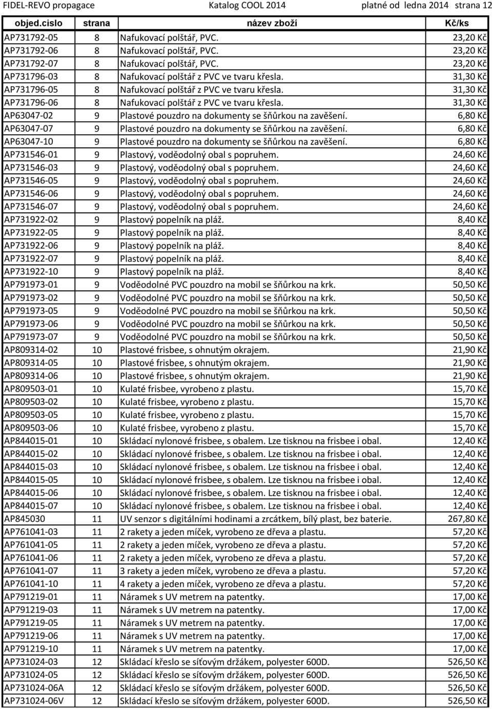 31,30 Kč AP731796-06 8 Nafukovací polštář z PVC ve tvaru křesla. 31,30 Kč AP63047-02 9 Plastové pouzdro na dokumenty se šňůrkou na zavěšení.