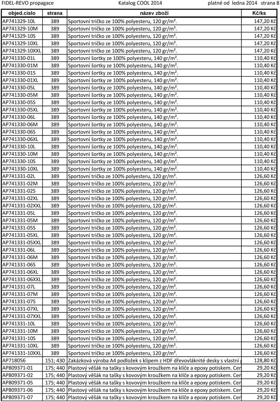 147,20 Kč AP741329-10XL 389 Sportovní tričko ze 100% polyesteru, 120 gr/m². 147,20 Kč AP741329-10XXL 389 Sportovní tričko ze 100% polyesteru, 120 gr/m².