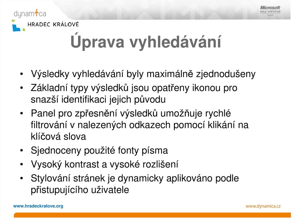 filtrování v nalezených odkazech pomocí klikání na klíčová slova Sjednoceny použité fonty písma