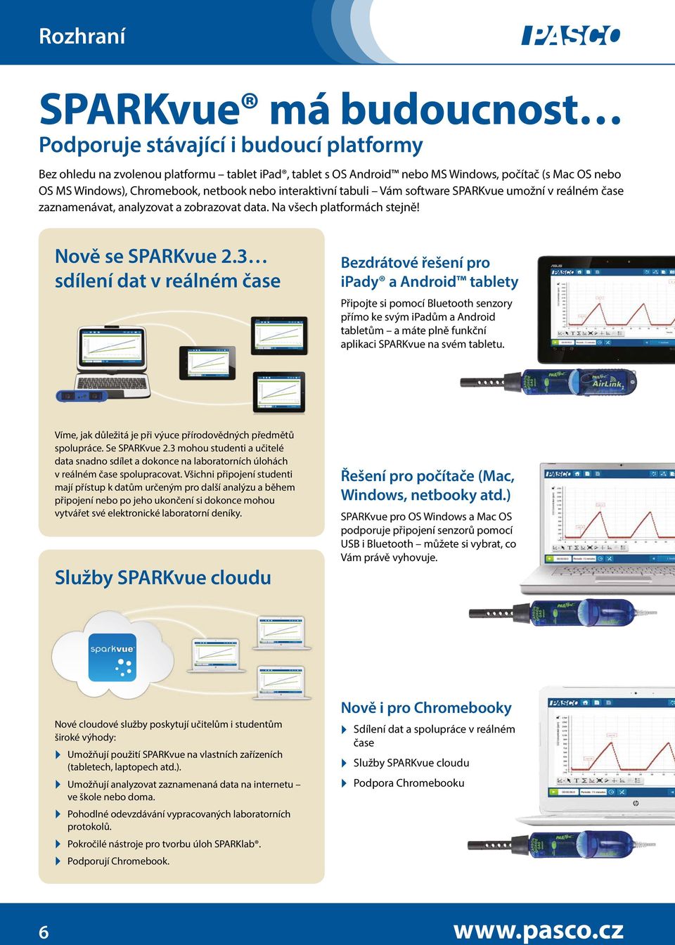 3 sdílení dat v reálném čase Bezdrátové řešení pro ipady a Android tablety Připojte si pomocí Bluetooth senzory přímo ke svým ipadům a Android tabletům a máte plně funkční aplikaci SPARKvue na svém