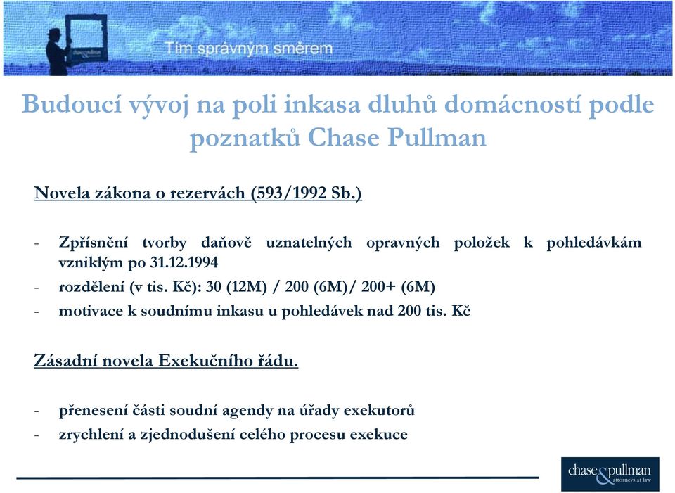 Kč): 30 (12M) / 200 (6M)/ 200+ (6M) - motivace k soudnímu inkasu u pohledávek nad 200 tis.