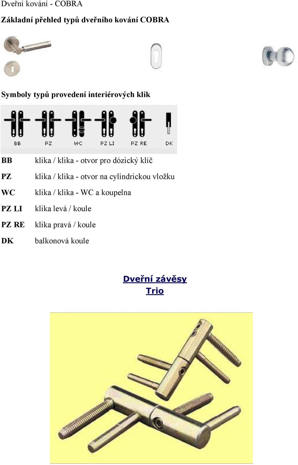 dózický klíč klika / klika - otvor na cylindrickou vložku klika / klika - WC a