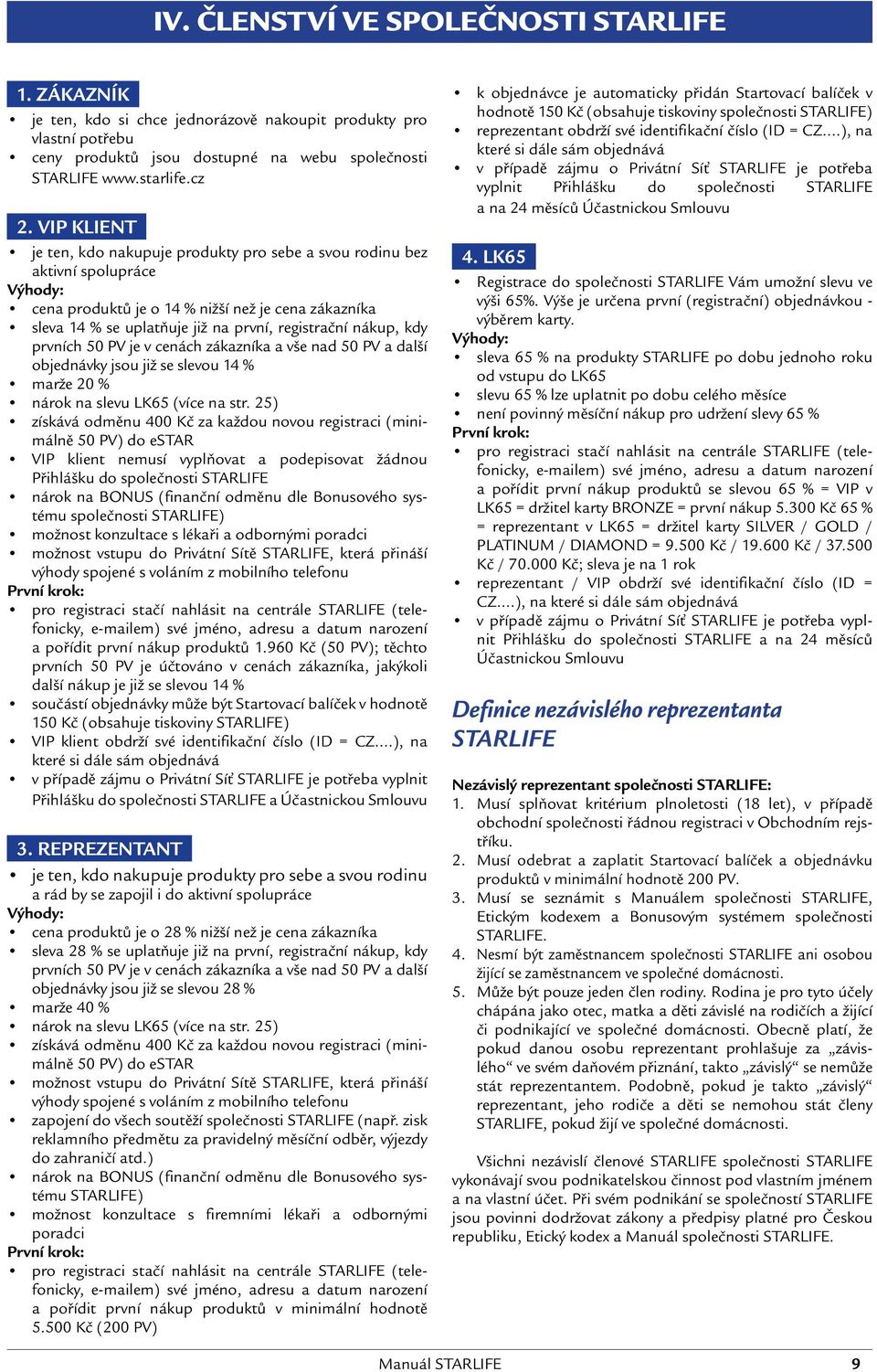 nákup, kdy prvních 50 PV je v cenách zákazníka a vše nad 50 PV a další objednávky jsou již se slevou 14 % marže 20 % nárok na slevu LK65 (více na str.