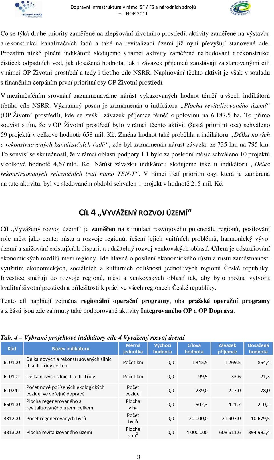 Životní prostředí a tedy i třetího cíle NSRR. Naplňování těchto aktivit je však v souladu s finančním čerpáním první prioritní osy OP Životní prostředí.