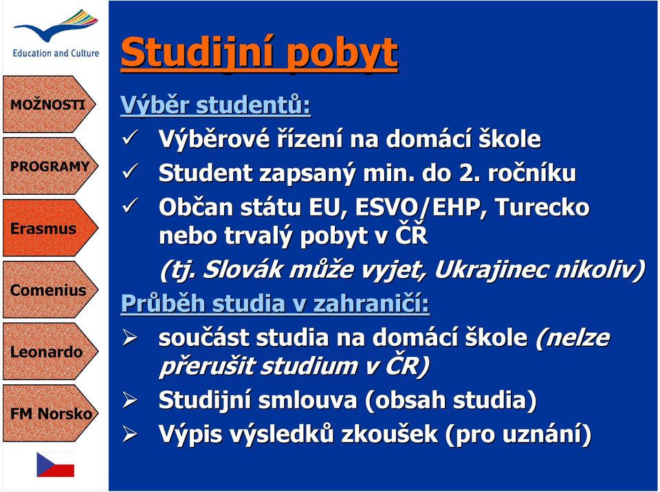 Slovák může vyjet, Ukrajinec nikoliv) Průběh studia v zahraničí: součást studia na