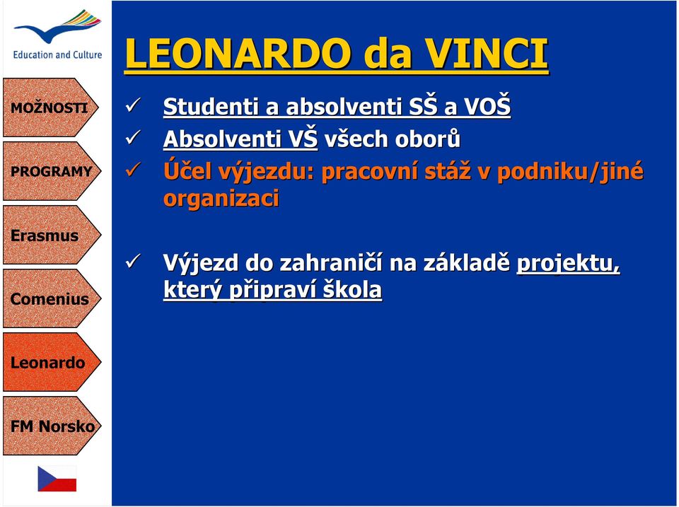 pracovní stáž v podniku/jiné organizaci Výjezd