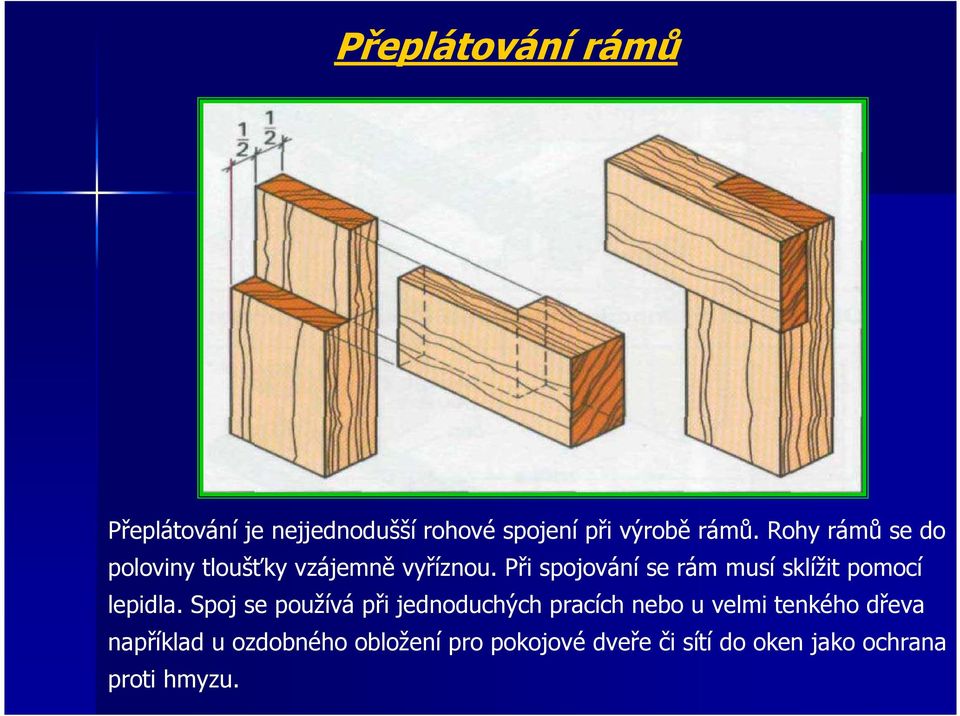 Při spojování se rám musí sklížit pomocí lepidla.