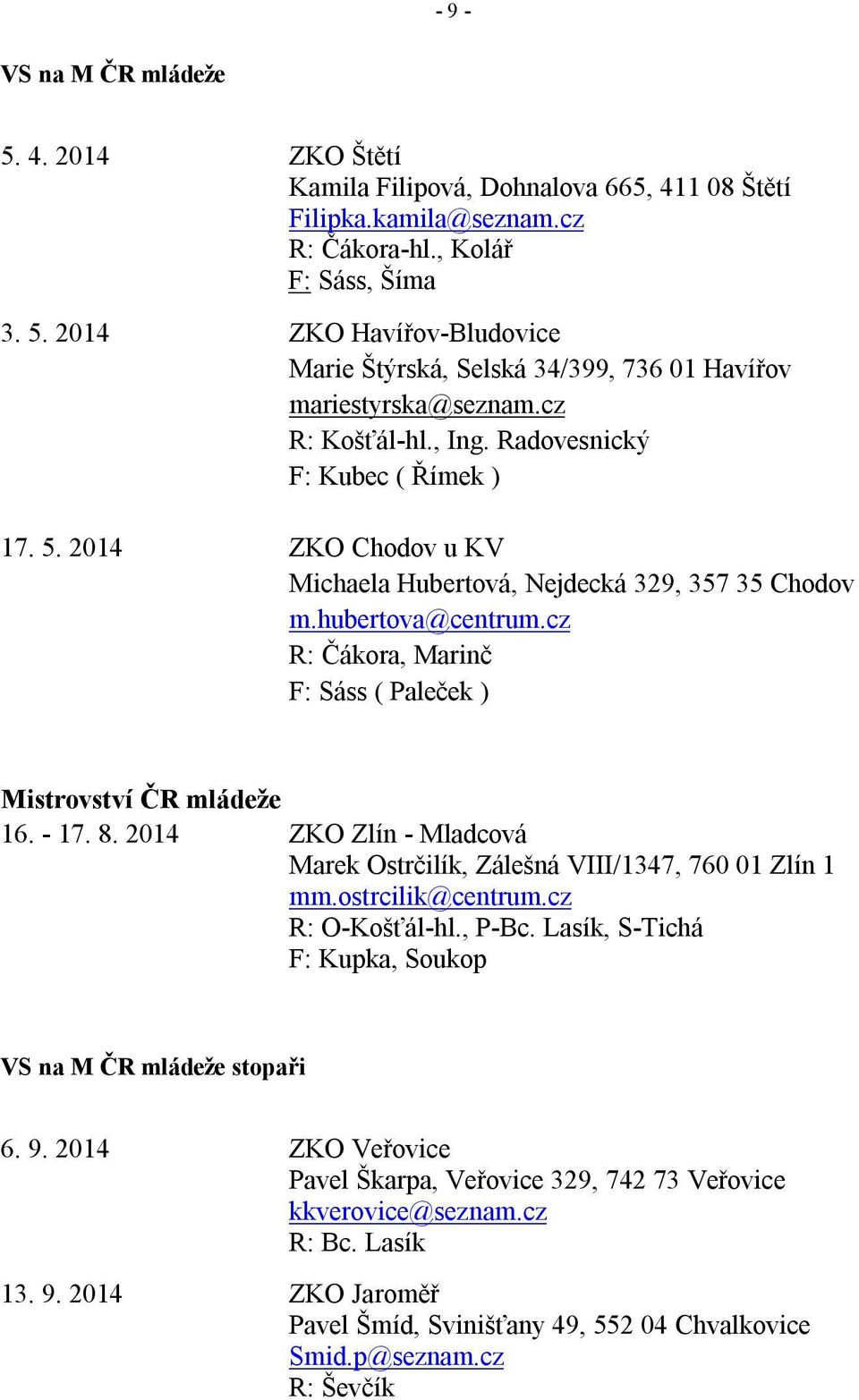 cz R: Čákora, Marinč F: Sáss ( Paleček ) Mistrovství ČR mládeže 16. - 17. 8. 2014 ZKO Zlín - Mladcová Marek Ostrčilík, Zálešná VIII/1347, 760 01 Zlín 1 mm.ostrcilik@centrum.cz R: O-Košťál-hl., P-Bc.