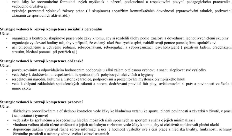 ) Strategie vedoucí k rozvoji kompetence sociální a personální Učitel: - organizací a kontrolou skupinové práce vede žáky k tomu, aby si rozdělili úlohy podle znalostí a dovedností jednotlivých členů