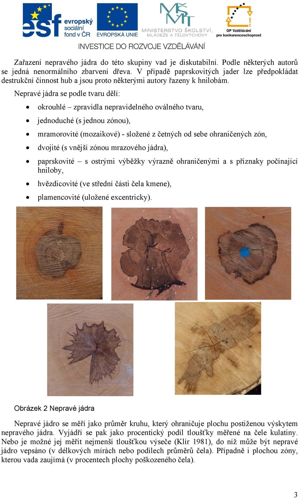 Nepravé jádra se podle tvaru dělí: okrouhlé zpravidla nepravidelného oválného tvaru, jednoduché (s jednou zónou), mramorovité (mozaikové) - složené z četných od sebe ohraničených zón, dvojité (s