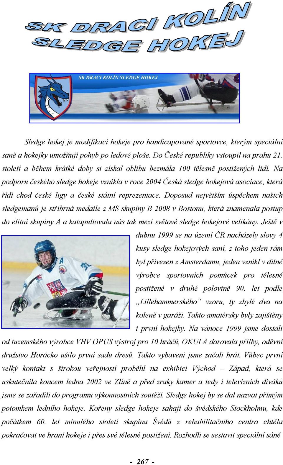 Na podporu českého sledge hokeje vznikla v roce 2004 Česká sledge hokejová asociace, která řídí chod české ligy a české státní reprezentace.