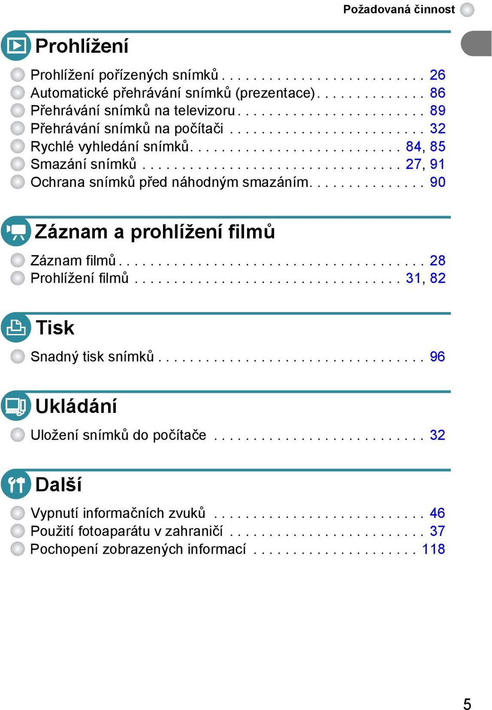 ................................ 27, 91 Ochrana snímků před náhodným smazáním............... 90 Záznam a prohlížení filmů Záznam filmů....................................... 28 Prohlížení filmů.