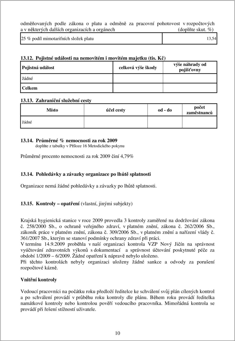 13. Zahraniční služební cesty Místo účel cesty od - do počet zaměstnanců žádné 13.14.