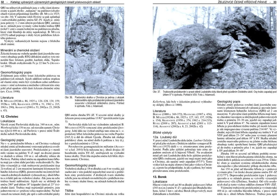povlakem QRI, zatímco na sv stìnách jsou vyvinuty velmi krátké trubice QRI (reliéf 1 cm) s osami kolmými na puklinovou plochu, které však hloubìji do stìny nepokraèují B MÜLLER (1925) odtud popisuje