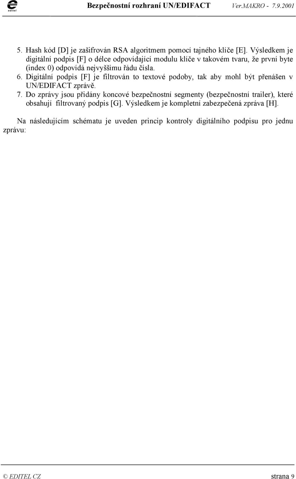 Digitální podpis [F] je filtrován to textové podoby, tak aby mohl být přenášen v UN/EDIFACT zprávě. 7.