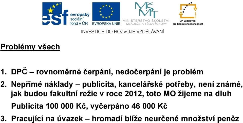 fakultní režie v roce 2012, toto MO žijeme na dluh Publicita 100 000 Kč,