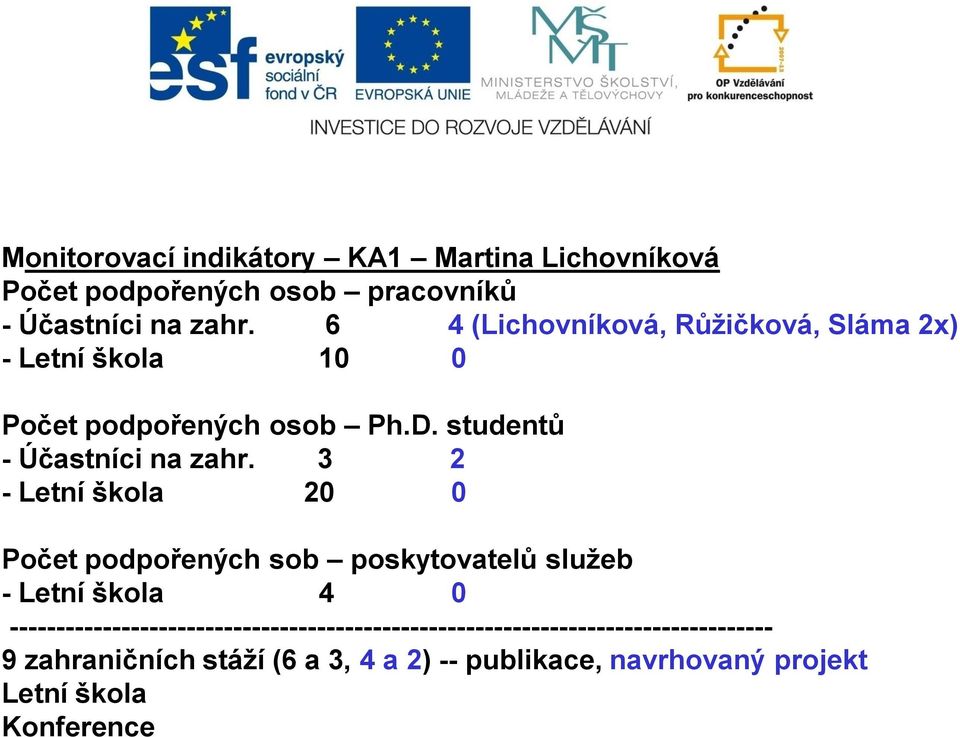 3 2 - Letní škola 20 0 Počet podpořených sob poskytovatelů služeb - Letní škola 4 0