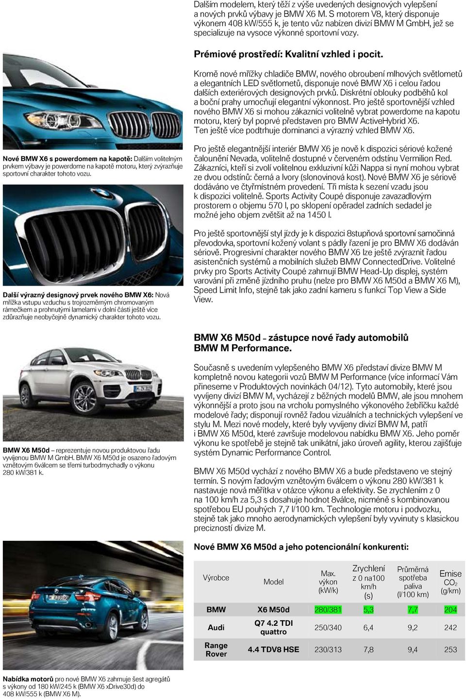 Kromě nové mřížky chadiče BMW, nového obroubení mhových světometů a eegantních LED světometů, disponuje nové BMW X6 i ceou řadou daších exteriérových designových prvků.