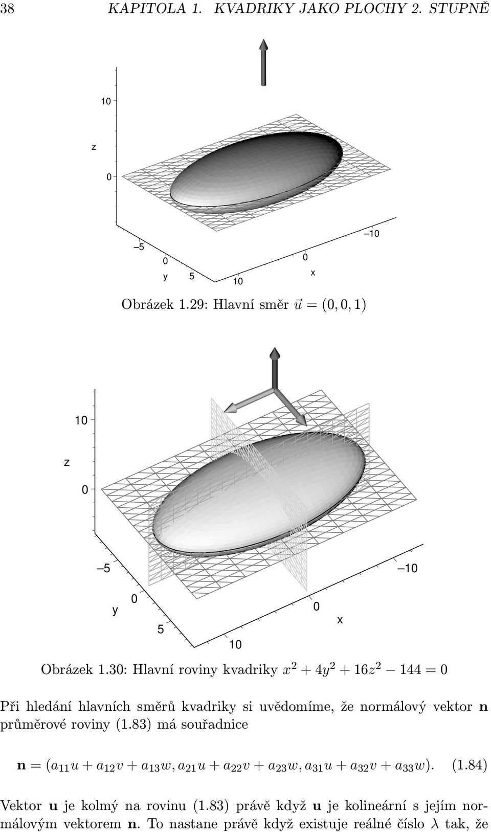 průměrové roviny (1.83) má souřadnice n =(a 11 u + a 12 v + a 13 w, a 21 u + a 22 v + a 23 w, a 31 u + a 32 v + a 33 w). (1.84) Vektor u je kolmý na rovinu (1.