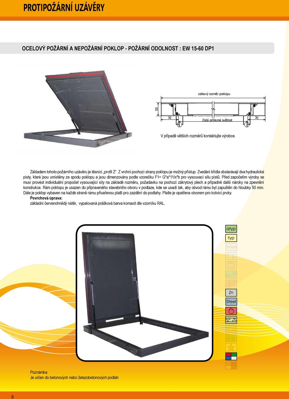 Zvedání křídla obstarávají dva hydraulické písty, které jsou umístěny ze spodu poklopu a jsou dimenzovány podle vzorečku F1= G*a*11/x*b pro vysouvací sílu pístů.