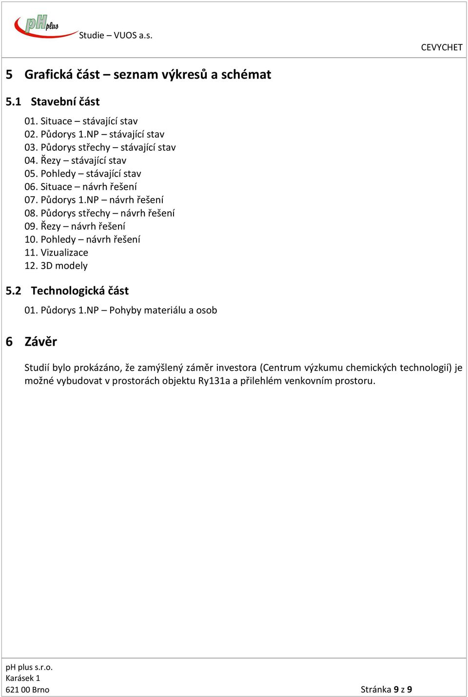 Řezy návrh řešení 10. Pohledy návrh řešení 11. Vizualizace 12. 3D modely 5.2 Technologická část 01. Půdorys 1.