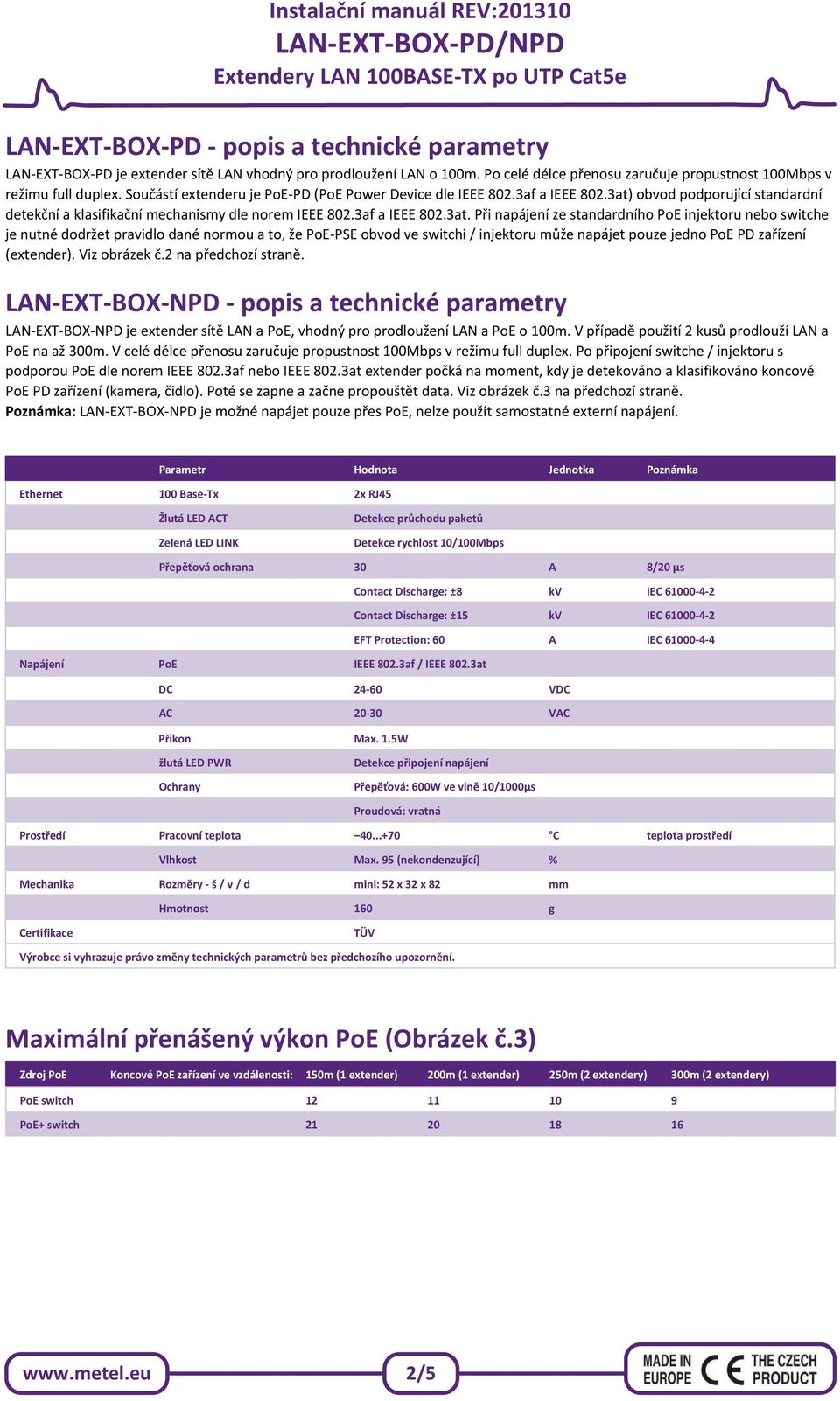 obvod podporující standardní detekční a klasifikační mechanismy dle norem IEEE 802.3af a IEEE 802.3at.