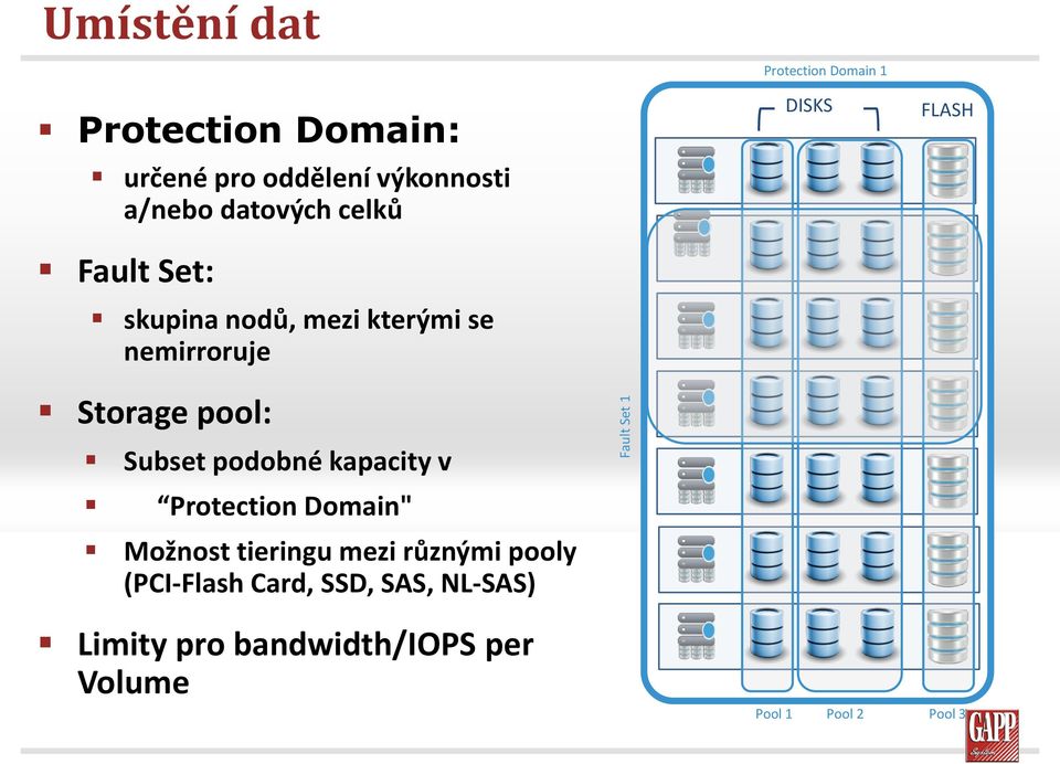 Storage pool: Subset podobné kapacity v Protection Domain" Možnost tieringu mezi různými