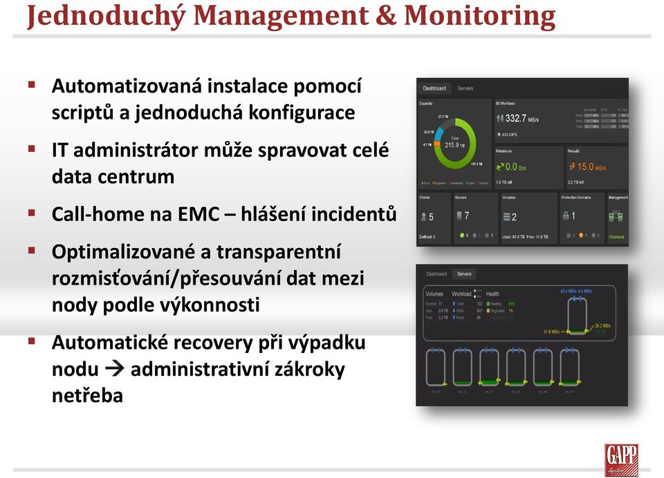 na EMC hlášení incidentů Optimalizované a transparentní rozmisťování/přesouvání dat