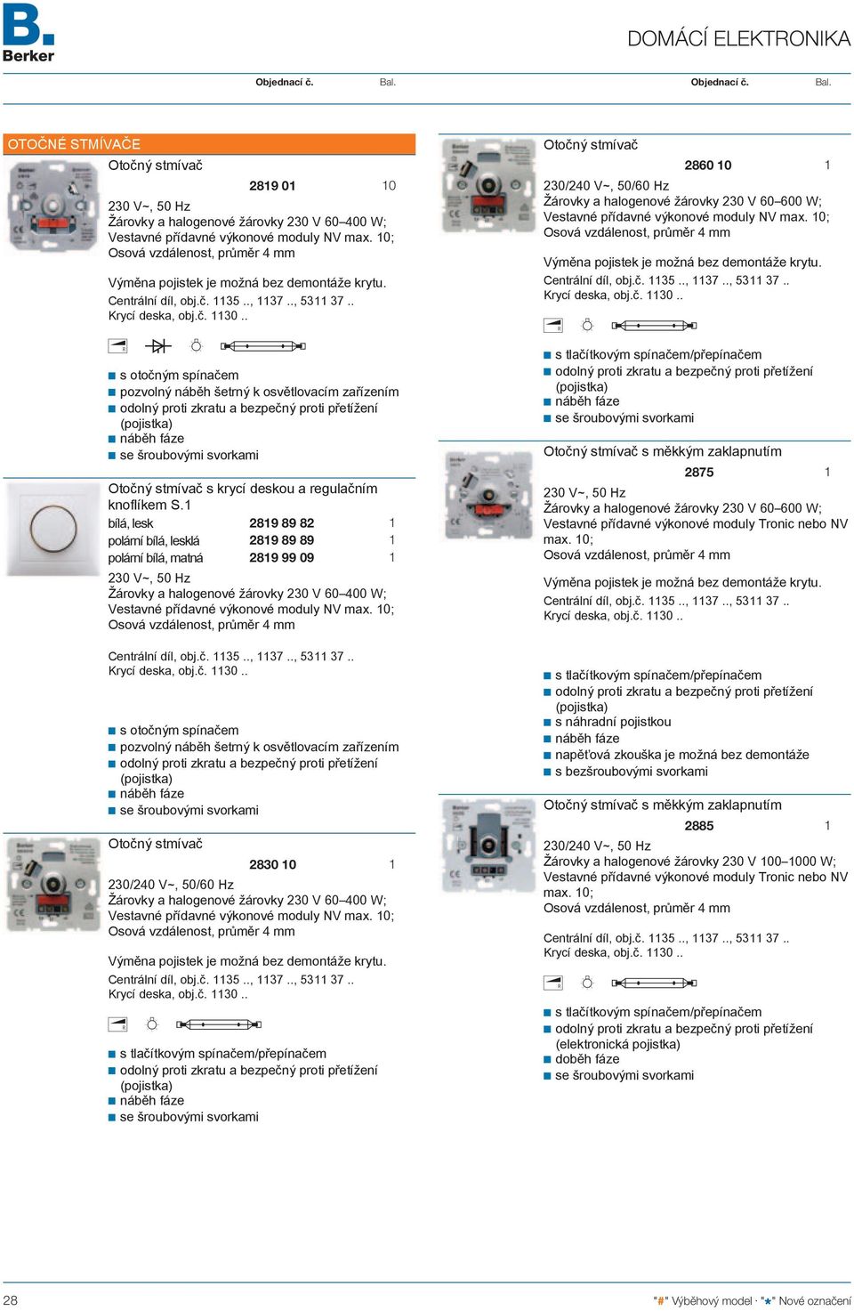 bílá, lesk 289 89 82 polární bílá, lesklá 289 89 89 polární bílá, matná 289 99 09 Žárovky a halogenové žárovky 230 V 60 400 W; Vestavné přídavné výkonové moduly NV max. 0; Centrální díl, obj.č. 35.