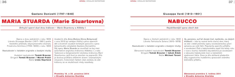 80) z roku 800 Nastudování v italském originále s českými titulky Hudební nastudování Tomáš Brauner Dirigent Tomáš Brauner / Marek Prášil Režie Linda Keprtová Uvedením díla Anna Bolena (Anna