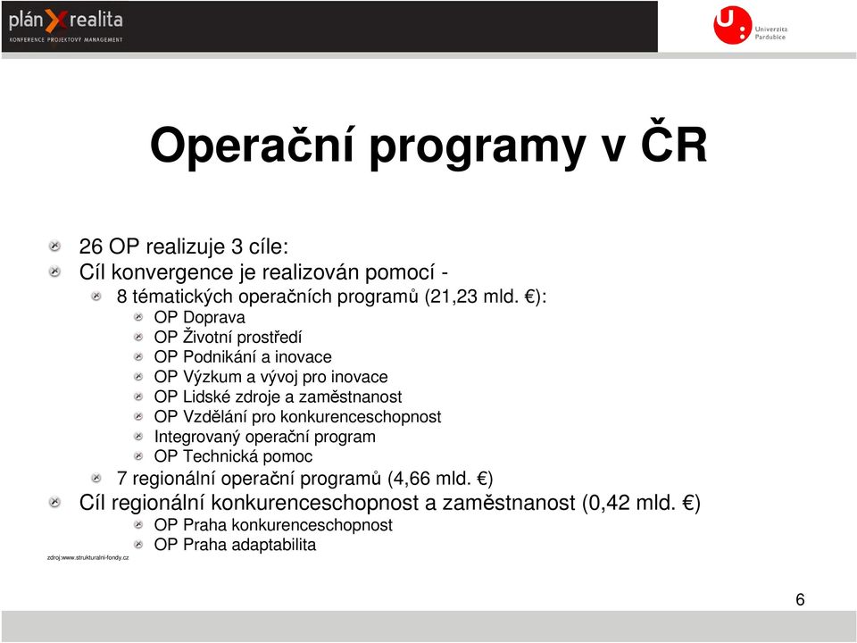 pro konkurenceschopnost Integrovaný operační program OP Technická pomoc 7 regionální operační programů (4,66 mld.