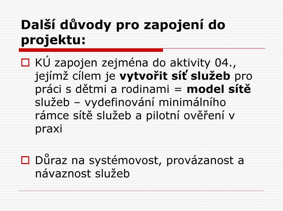 = model sítě služeb vydefinování minimálního rámce sítě služeb a