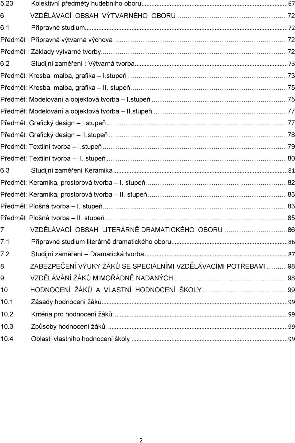 stupeň... 77 Předmět: Grafický design I.stupeň... 77 Předmět: Grafický design II.stupeň... 78 Předmět: Textilní tvorba I.stupeň... 79 Předmět: Textilní tvorba II. stupeň... 80 6.