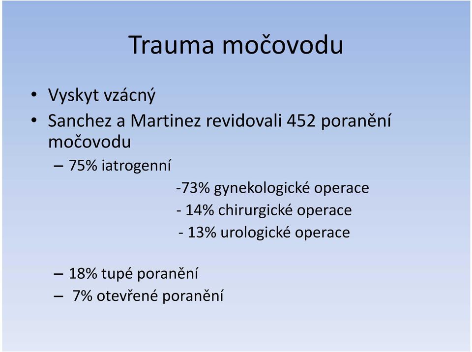 tupé poranění 7% otevřené poranění -73% gynekologické