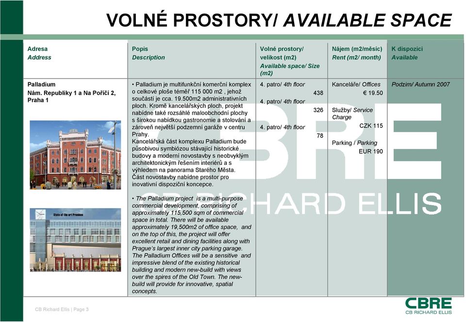 Kancelářská část komplexu Palladium bude působivou symbiózou stávající historické budovy a moderní novostavby s neobvyklým architektonickým řešením interiérů a s výhledem na panorama Starého Města.