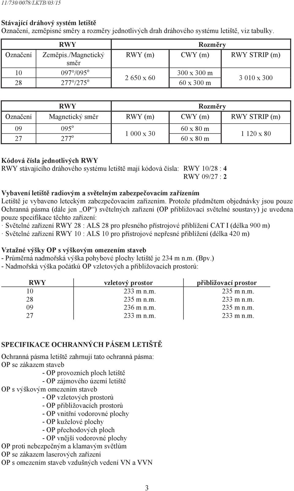 80 m 1 000 x 30 27 277 o 60 x 80 m 1 120 x 80 Kódová ísla jednotlivých RWY RWY stávajícího dráhového systému letišt mají kódová ísla: RWY 10/28 : 4 RWY 09/27 : 2 Vybavení letišt radiovým a svtelným