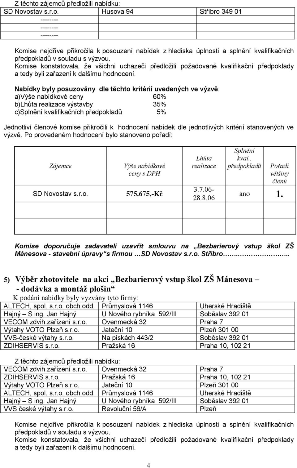 firmou SD Novostav s.r.o. Stříbro.