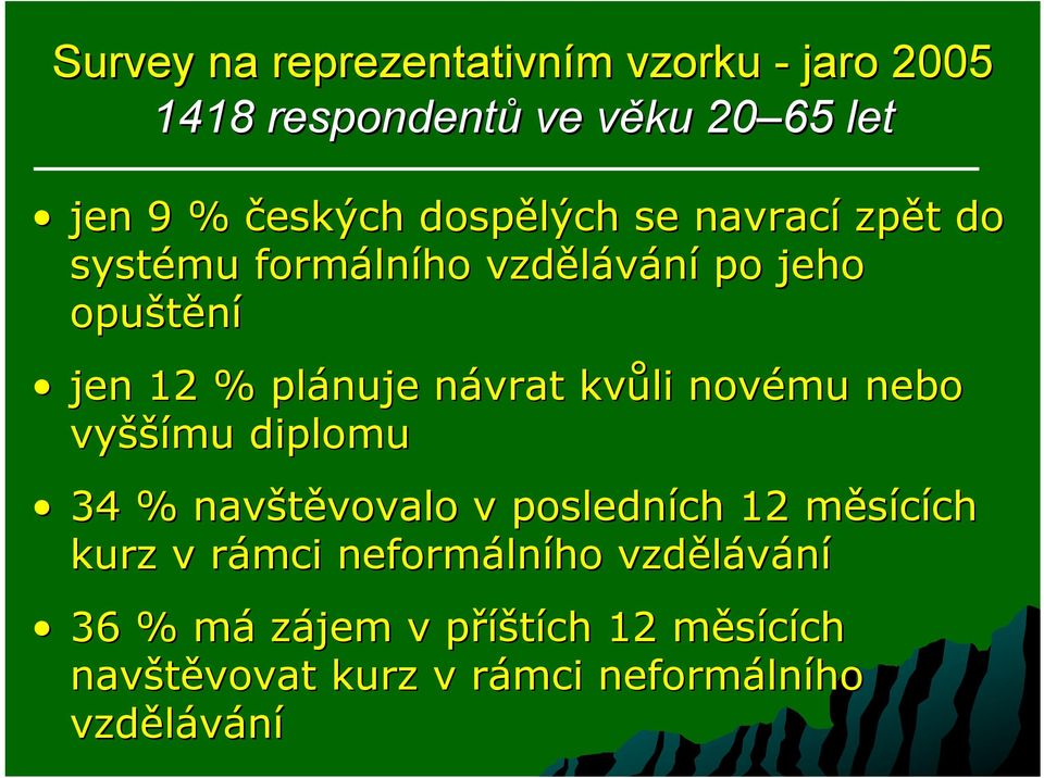 návrat kvůli novému nebo vyššímu diplomu 34 % navštěvovalo v posledních 12 měsících kurz v rámci