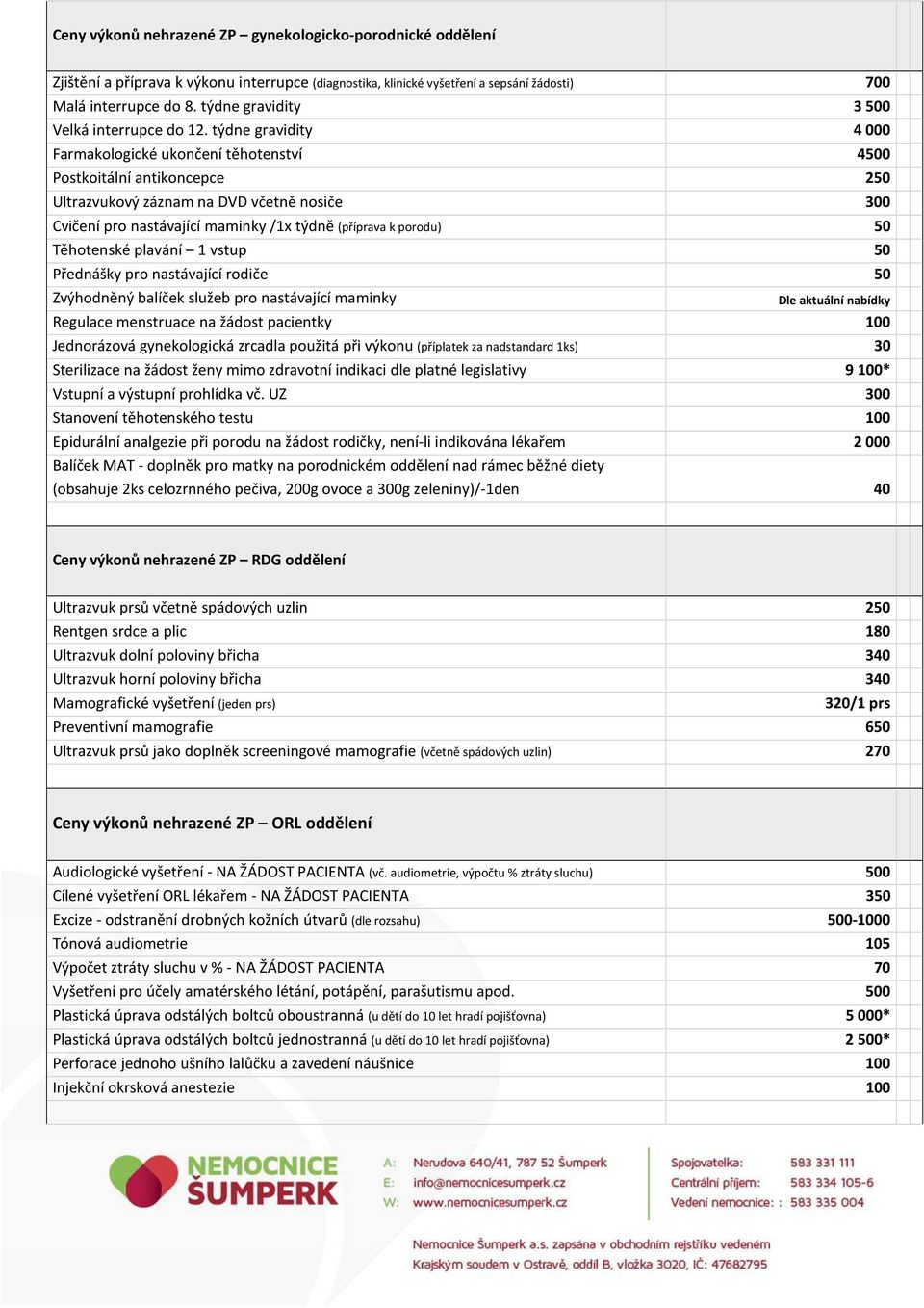 týdne gravidity 4 000 Farmakologické ukončení těhotenství 4500 Postkoitální antikoncepce 250 Ultrazvukový záznam na DVD včetně nosiče 300 Cvičení pro nastávající maminky /1x týdně (příprava k porodu)