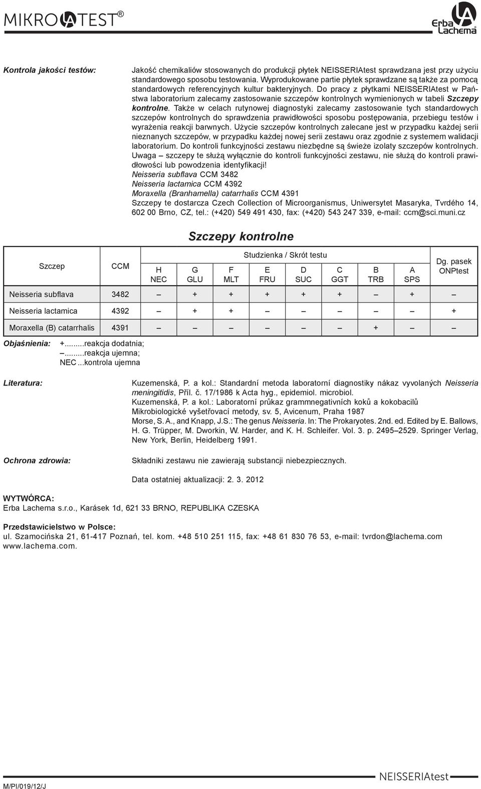 Do pracy z płytkami w Państwa laboratorium zalecamy zastosowanie szczepów kontrolnych wymienionych w tabeli Szczepy kontrolne.