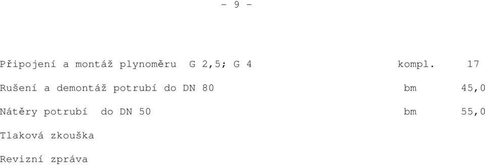 17 Rušení a demontáž potrubí do DN 80 bm
