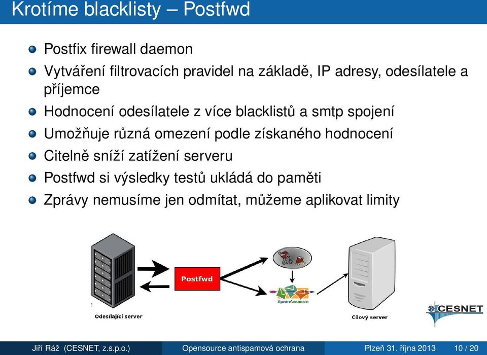 získaného hodnocení Citelně sníží zatížení serveru Postfwd si výsledky testů ukládá do paměti Zprávy nemusíme