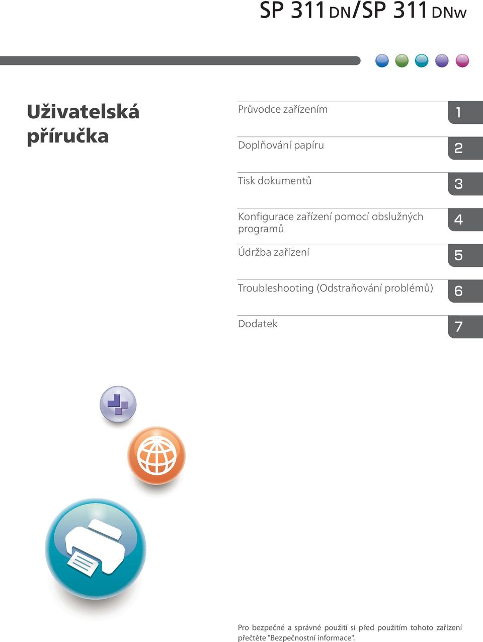 zařízení Troubleshooting (Odstraňování problémů) Dodatek Pro bezpečné