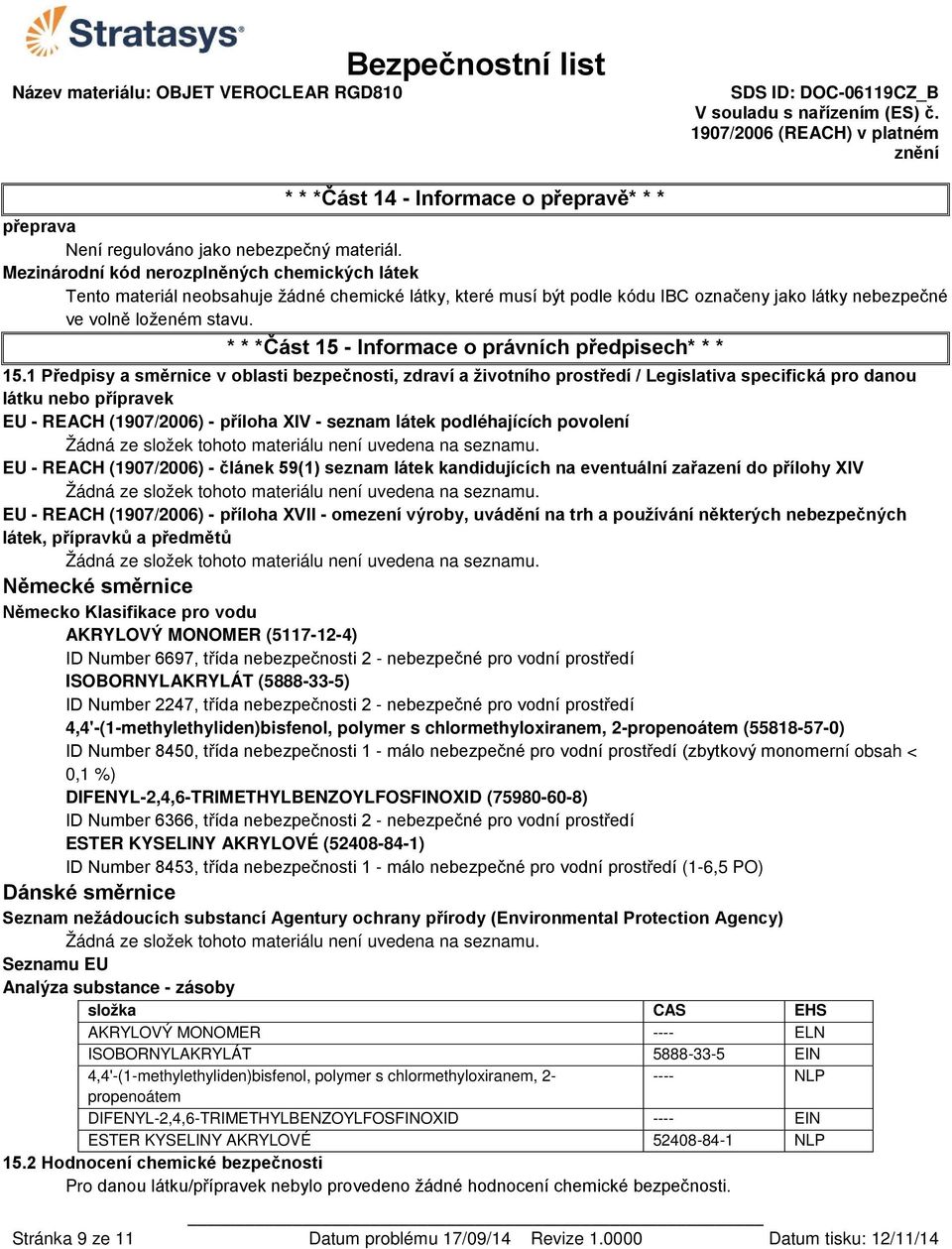 * * *Část 15 - Informace o právních předpisech* * * 15.