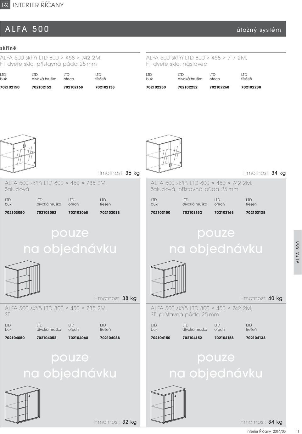 Hmotnost: 34 kg 702103050 702103052 702103068 702103038 702103150 702103152 702103168 702103138 skříň 800 450 735 2M, ST Hmotnost: 38 kg skříň 800