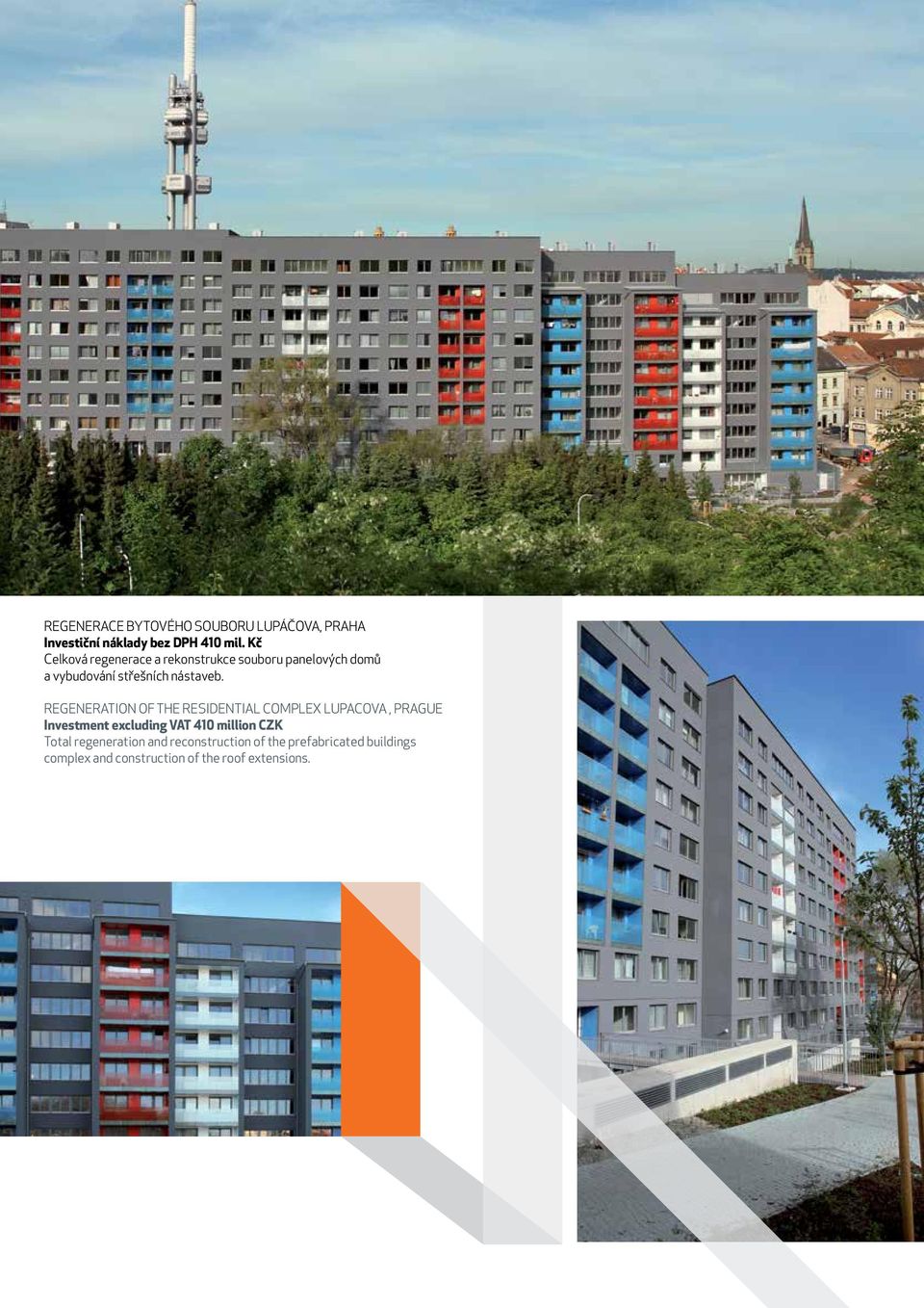 REGENERATION OF THE RESIDENTIAL COMPLEX LUPACOVA, PRAGUE Investment excluding VAT 410 million CZK